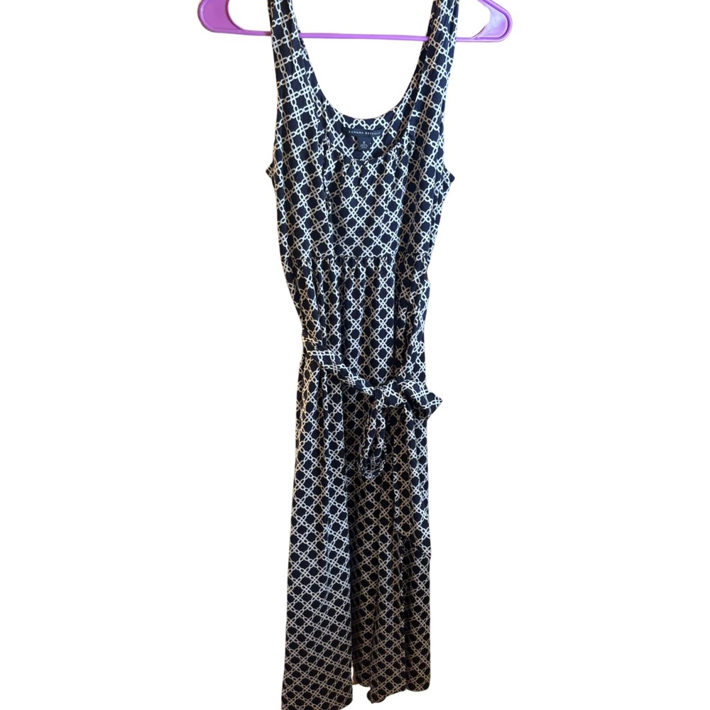 Banana Republic Navy and White Sleeveless Silk Dress Medium New